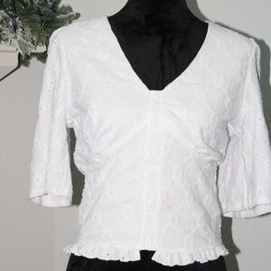 LOVE AND PROMISES 3/4 SLEEVE WHITE KNIT BLOUSE FOR FORMAL/CASUAL/WORKWEAR